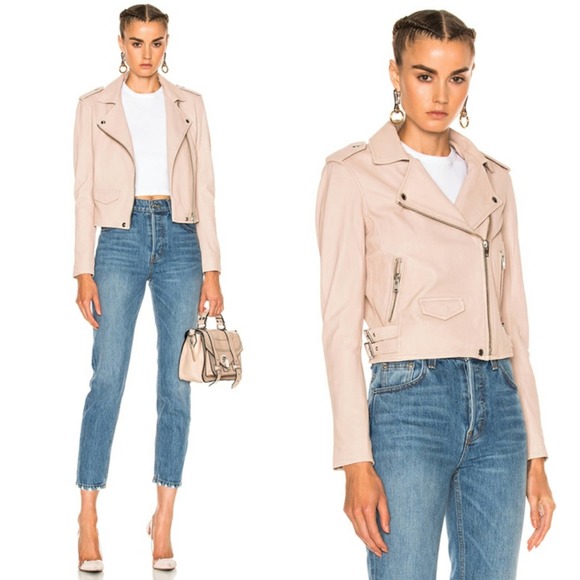 IRO Ashville Leather Moto Jacket Pink Sand